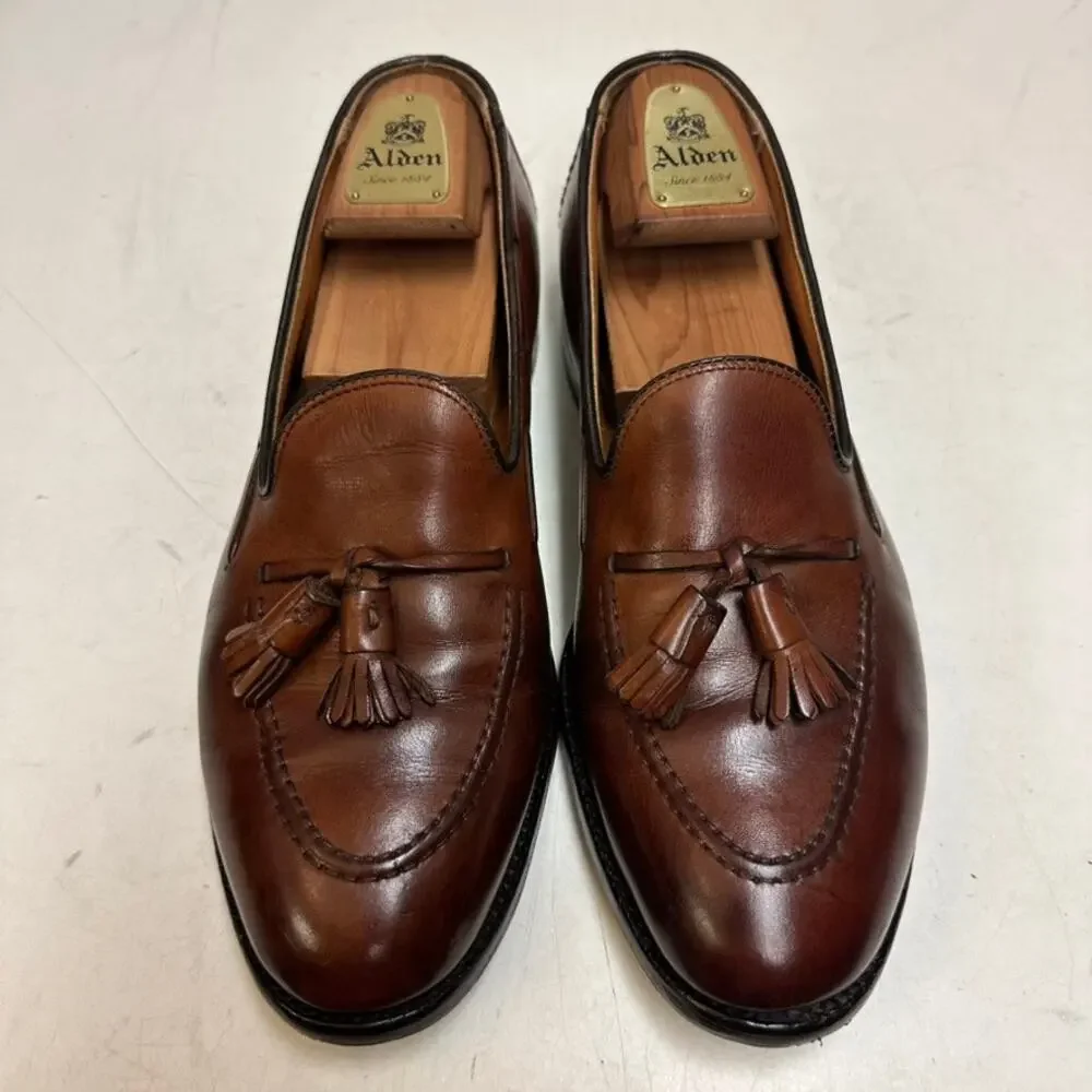 RESOLED Alden 3697F Cognac Calfskin Tassel Loafer Brown Tan Made in USA 10 D